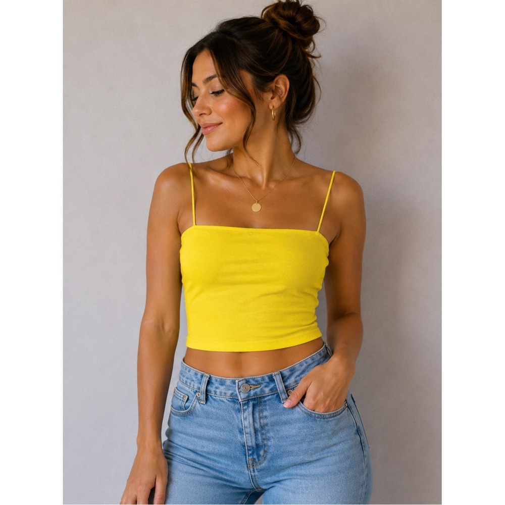 Bright Yellow Spaghetti Strap Crop Top